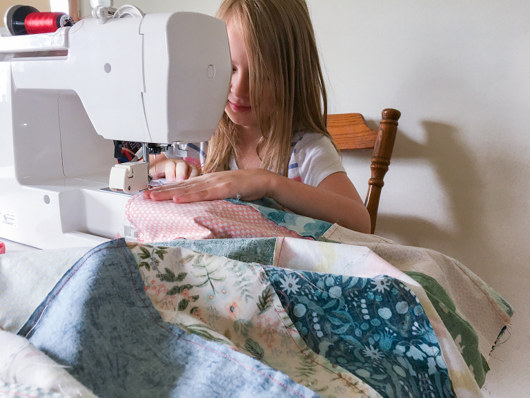 Sewing with Kids: sewing a quilt top
