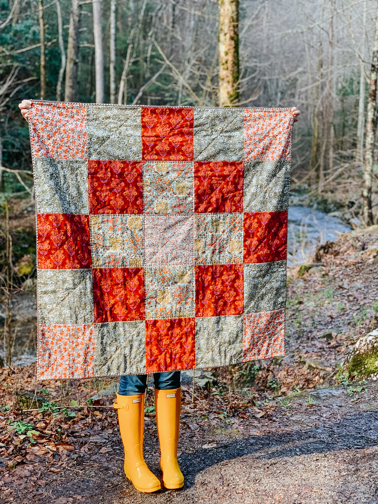 granny square beginner quilt Liberty, Anna Maria Horner, handquilted
