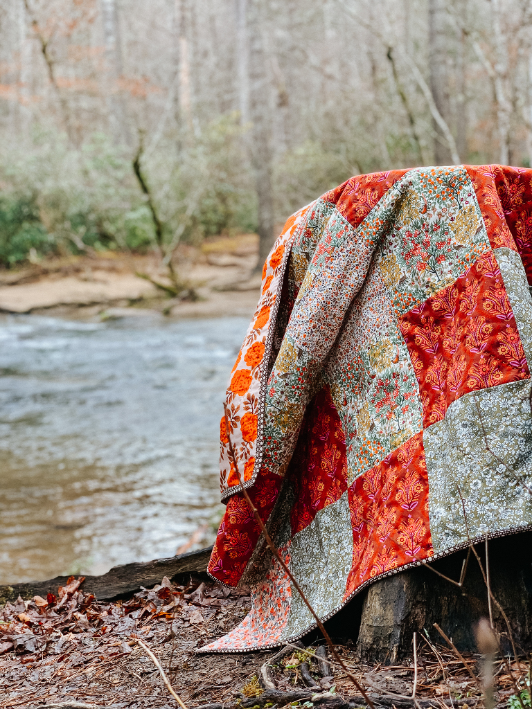 granny square beginner quilt Liberty, Anna Maria Horner, handquilted