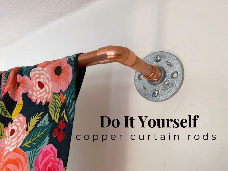 DIY copper curtain rods and Rifle Paper Co curtains
