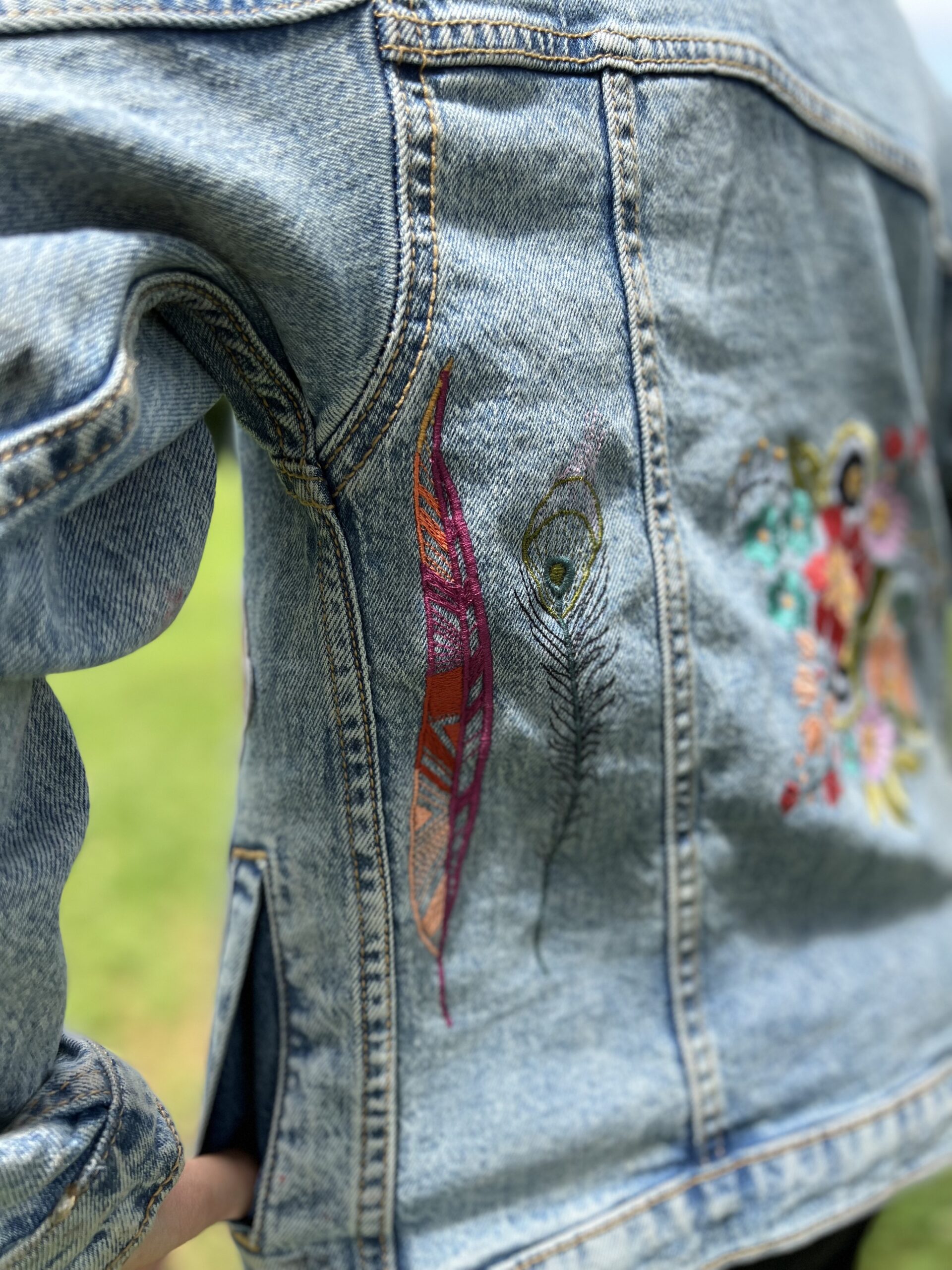 Embroidered denim outlet jacket